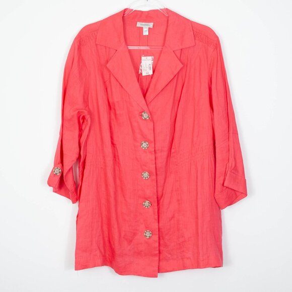 NWT Dress Barn Womens Button Down Linen Shirt Size 22/24 3X Roll Tab Sleeves - Picture 1 of 8